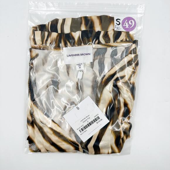 Lavender Brown Sophia Short Sleeve Top Brown Multi Stripe Animal Print Medium M - Picture 4 of 4